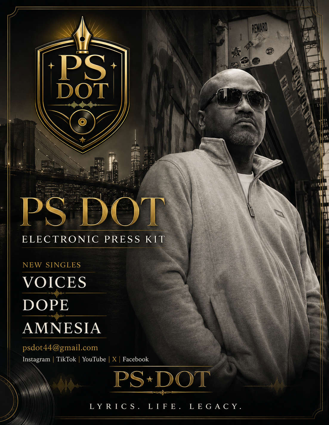PS.Dot electronic press kit featuring the singles Voices, Dope, and Amnesia